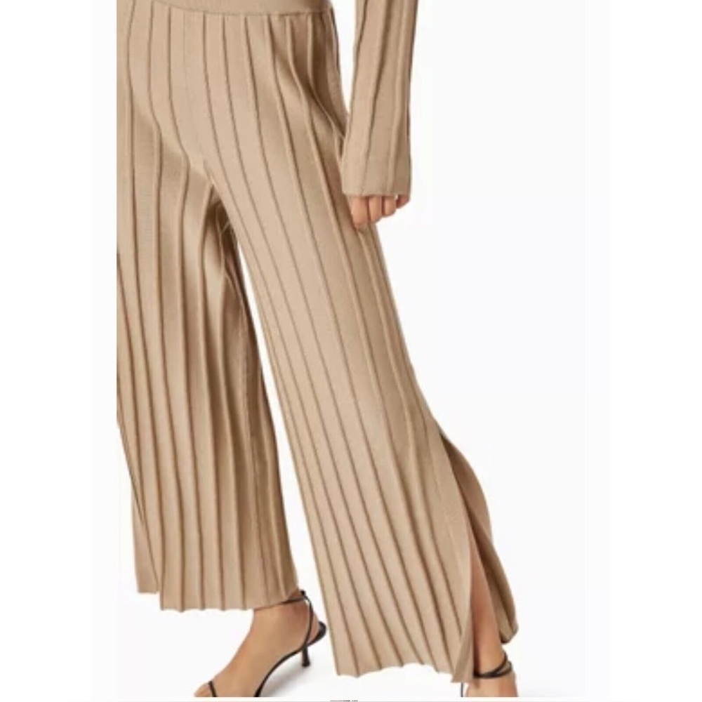 Theory Merino Wool Blend Pleated Wide Slit Leg Pull On Stretch Waist Pants Sz SM
